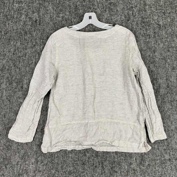 Tahari Shirt Womens Medium Black Striped Linen Top Business Casual Cottagecore - Picture 2 of 6